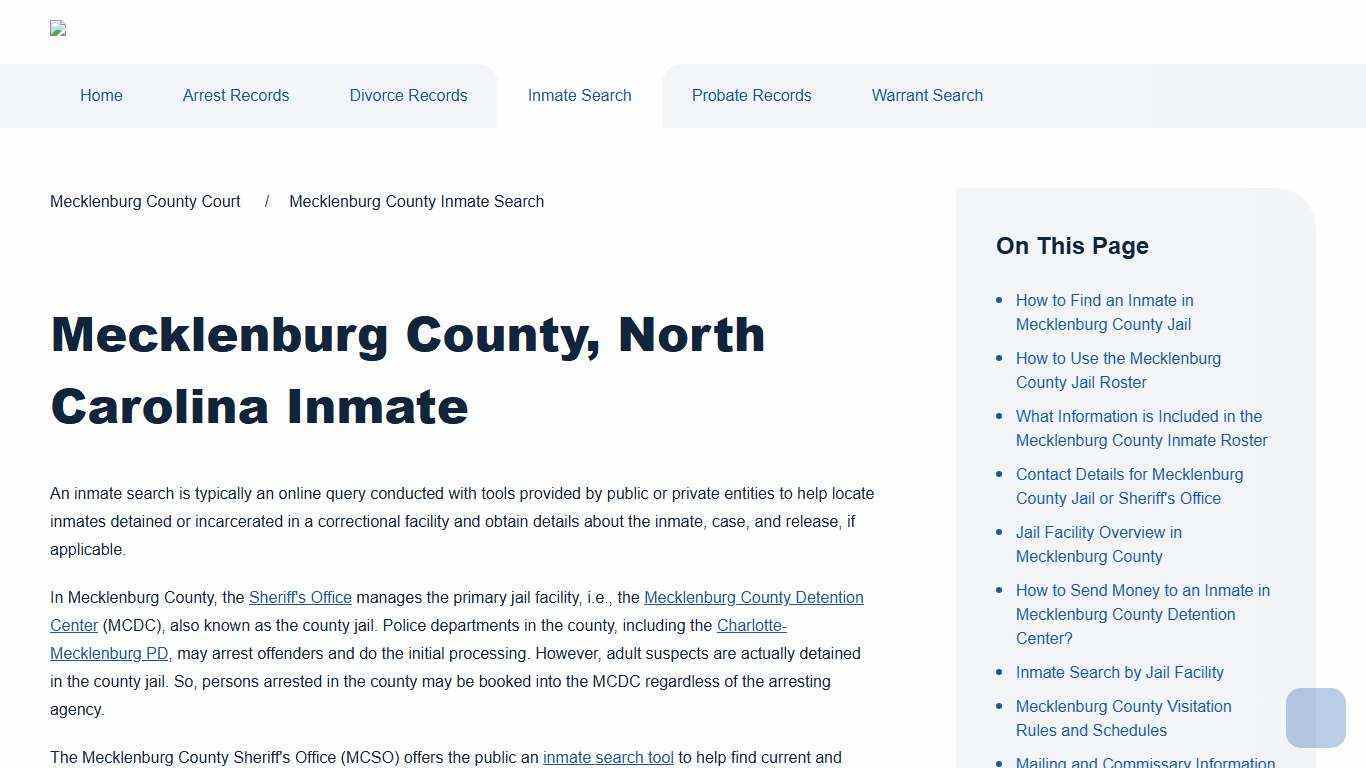 Mecklenburg County Inmate Search | Mecklenburg County Court